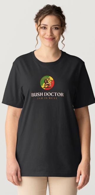 Reggae-Inspired Song Lyrics Design "BUSH DOCTOR" - Black Short Sleeve