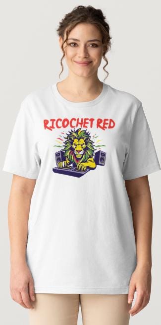 (Musician Donation) DJ RICOCHET RED "Lion" White Short Sleeve