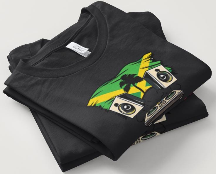 (Musician Donation) DJ RICOCHET RED "Jamaican Flag" Black Short Sleeve