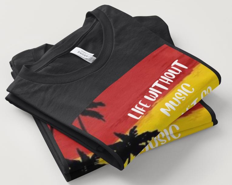 Reggae-Inspired Song Lyrics "Life Without Music, I can't go!" Design - Black Short Sleeve