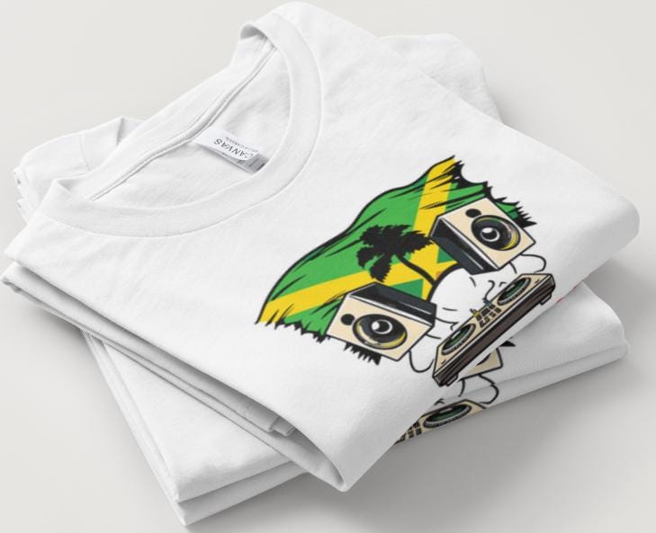 (Musician Donation) DJ RICOCHET RED "Jamaican Flag" White Short Sleeve