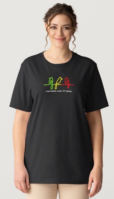 Charitable WEAR-IT-ABLES Reggae Inspired Design - "Reggae 3 birds" - Black Short Sleeve