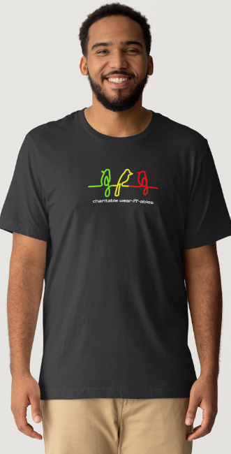Charitable WEAR-IT-ABLES Reggae Inspired Design - "Reggae 3 birds" - Black Short Sleeve