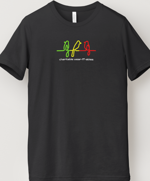 Charitable WEAR-IT-ABLES Reggae Inspired Design - "Reggae 3 birds" - Black Short Sleeve