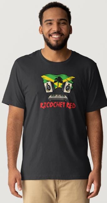 (Musician Donation) DJ RICOCHET RED "Jamaican Flag" Black Short Sleeve