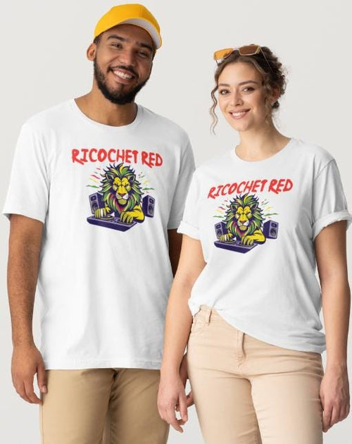 (Musician Donation) DJ RICOCHET RED "Lion" White Short Sleeve