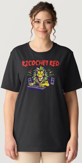 (Musician Donation) DJ RICOCHET RED "Lion" Black Short Sleeve