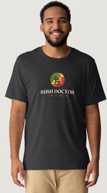 Reggae-Inspired Song Lyrics Design "BUSH DOCTOR" - Black Short Sleeve