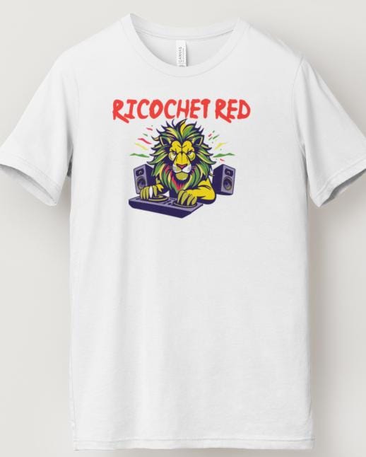 (Musician Donation) DJ RICOCHET RED "Lion" White Short Sleeve
