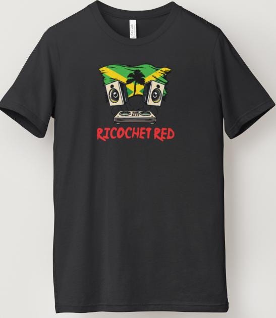 (Musician Donation) DJ RICOCHET RED "Jamaican Flag" Black Short Sleeve