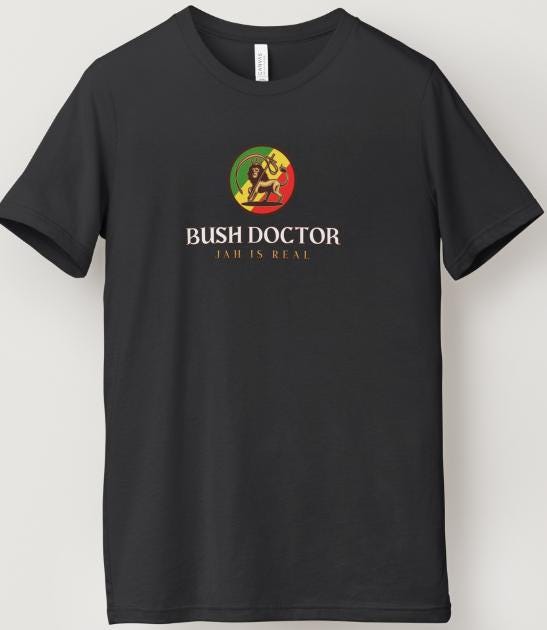 Reggae-Inspired Song Lyrics Design "BUSH DOCTOR" - Black Short Sleeve