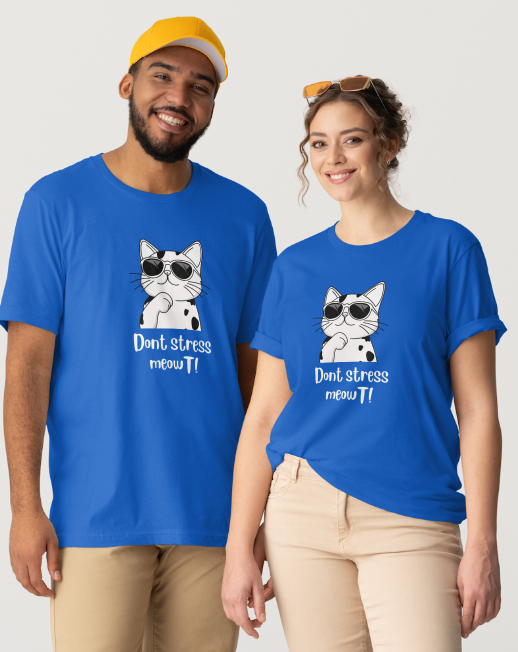 Dont Stress MeowT (CAT) Design - Blue Short Sleeve