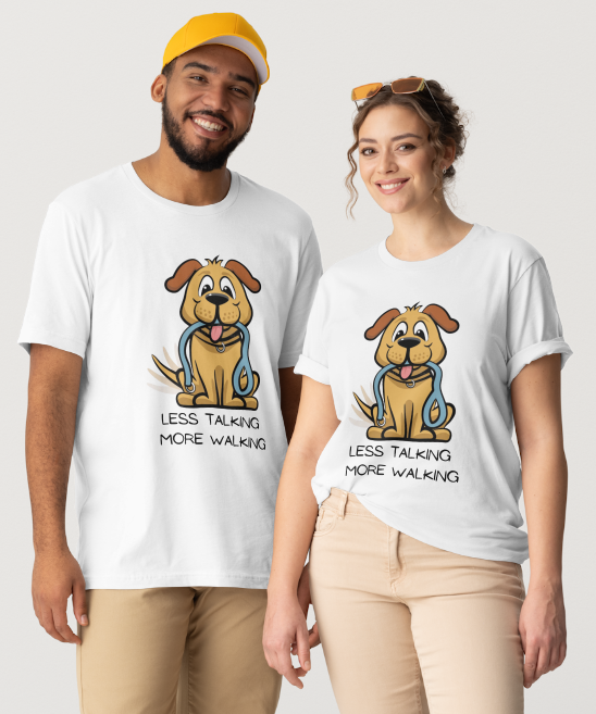 Less Talking, More Walking (DOG) Design - White Short Sleeve